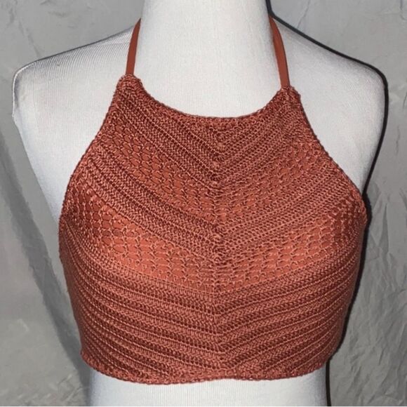 Xhilaration, Copper/Rust Knit, Strappy, Halter Style, Bikini Top - Picture 9 of 15